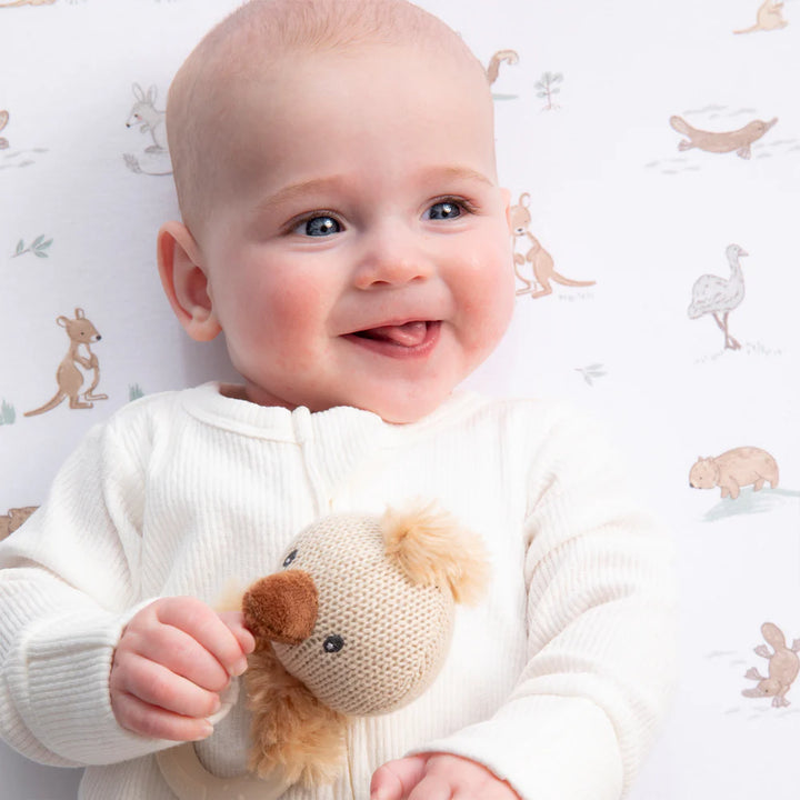 Cotton Knit Ring Rattle & Silicone Teether - Emu