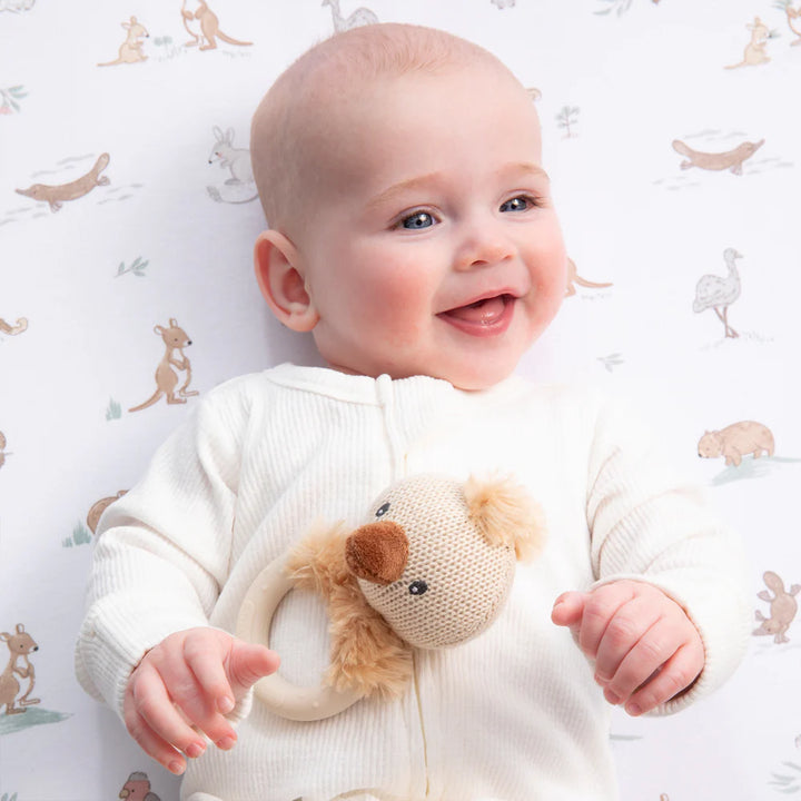 Cotton Knit Ring Rattle & Silicone Teether - Emu