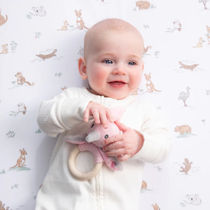 Cotton Knit Ring Rattle & Silicone Teether - Galah