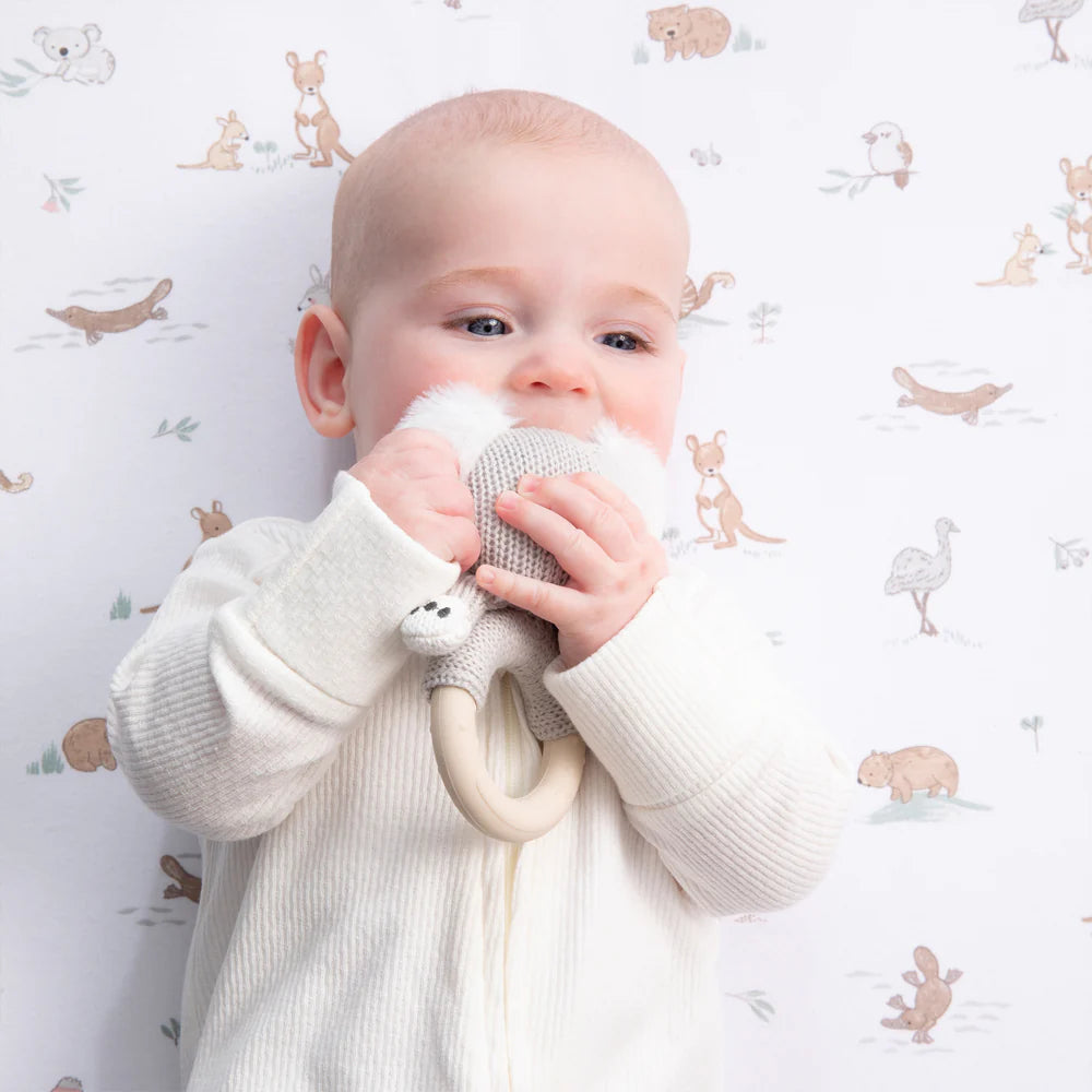 Cotton Knit Ring Rattle & Silicone Teether - Koala