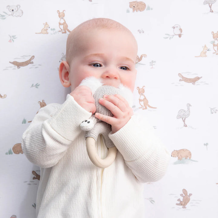 Cotton Knit Ring Rattle & Silicone Teether - Koala