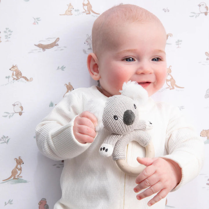 Cotton Knit Ring Rattle & Silicone Teether - Koala