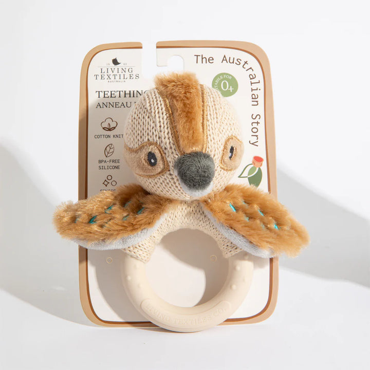 Cotton Knit Ring Rattle & Silicone Teether - Kookaburra