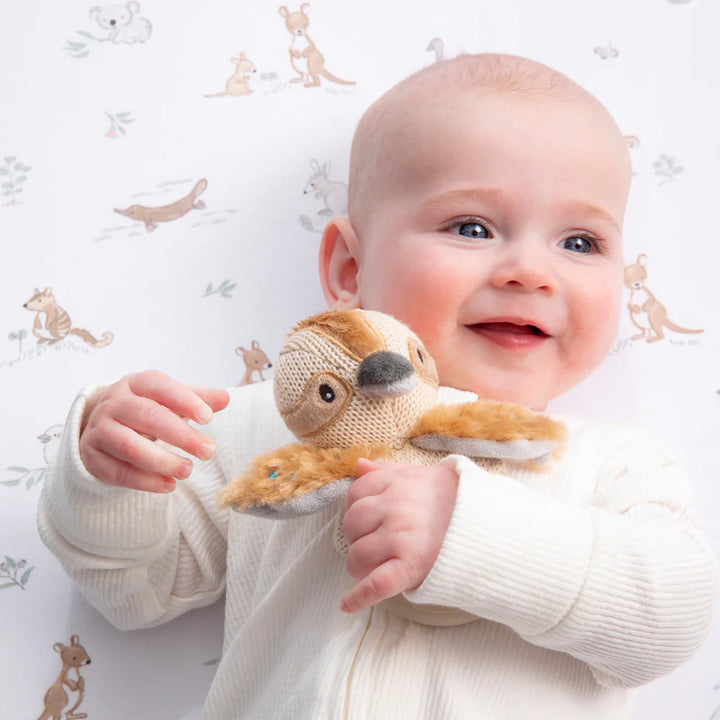 Cotton Knit Ring Rattle & Silicone Teether - Kookaburra