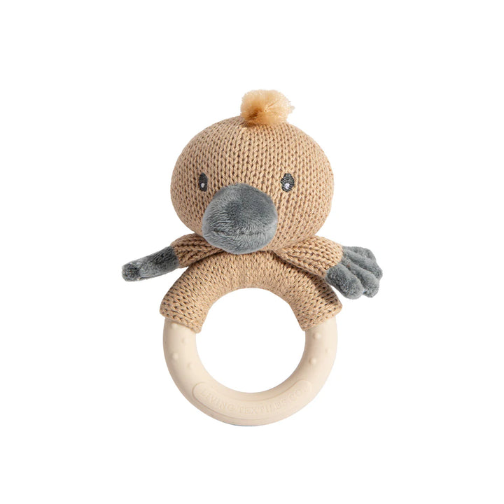 Cotton Knit Ring Rattle & Silicone Teether -  Platypus