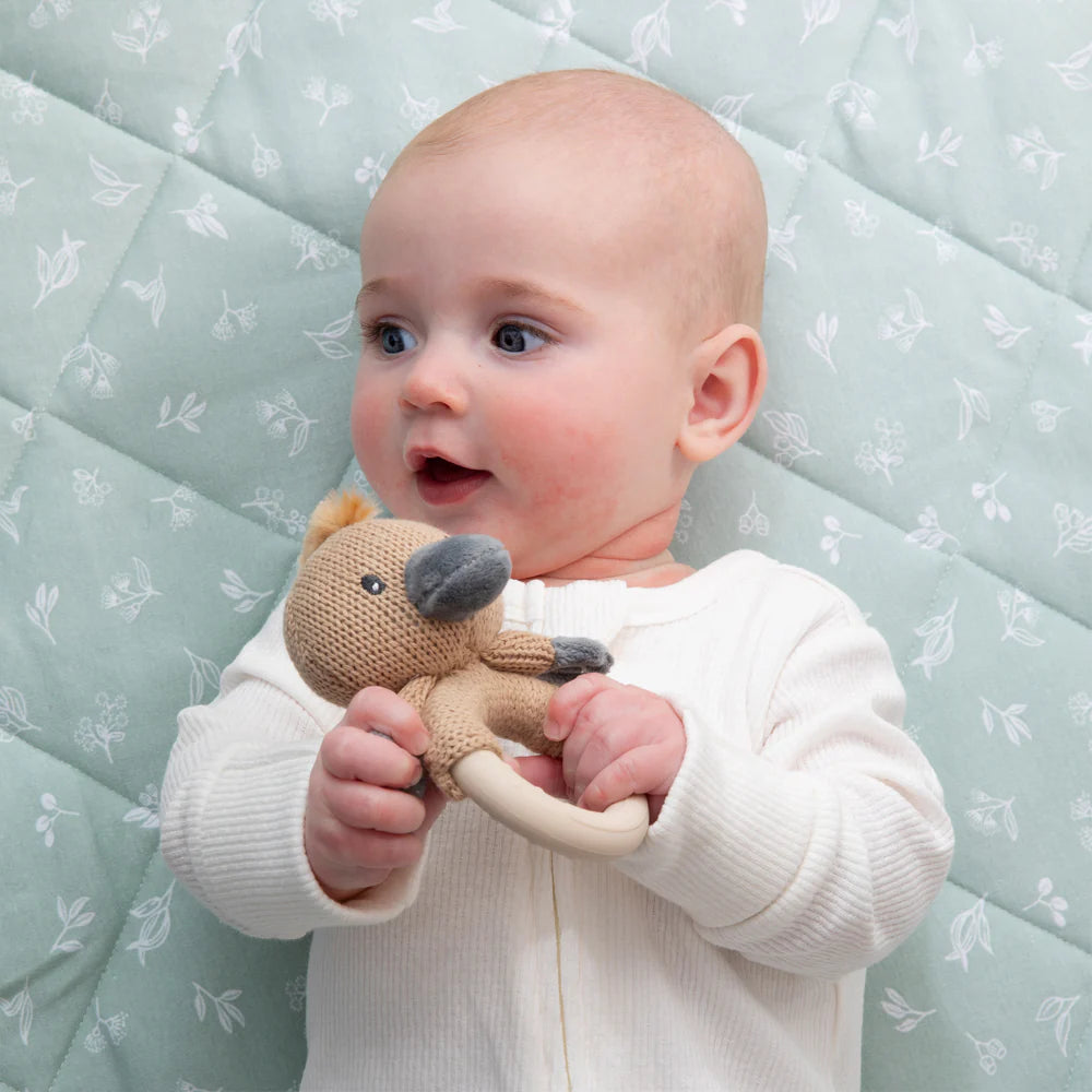 Cotton Knit Ring Rattle & Silicone Teether -  Platypus