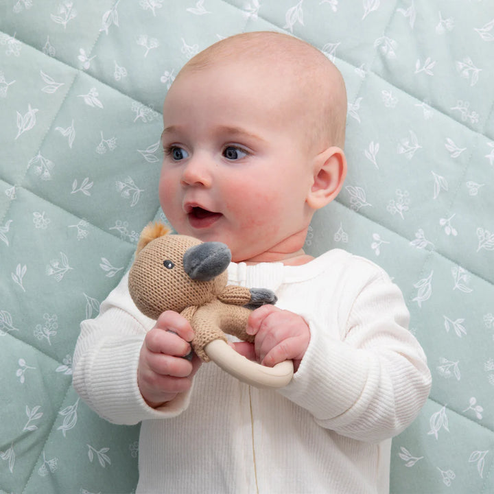 Cotton Knit Ring Rattle & Silicone Teether -  Platypus