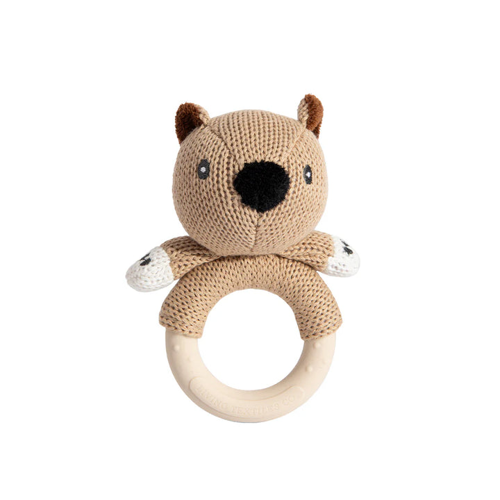 Cotton Knit Ring Rattle & Silicone Teether - Wombat