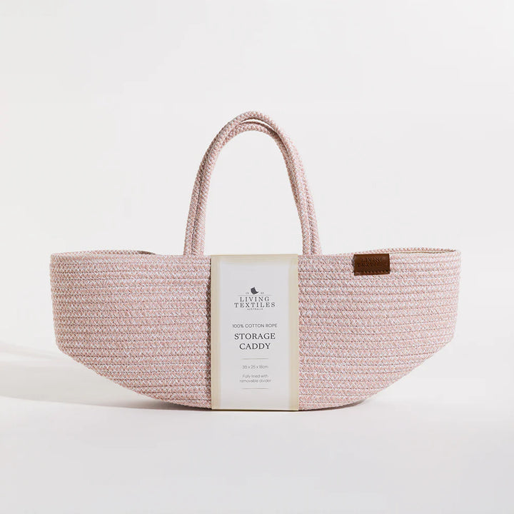 Cotton Rope Storage Caddy with Divider - Pink