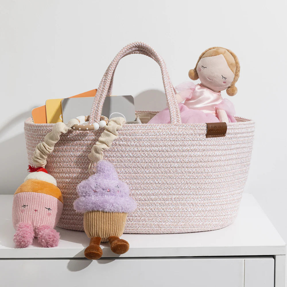 Cotton Rope Storage Caddy with Divider - Pink