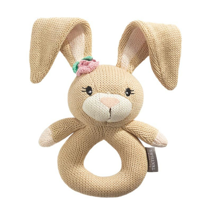 Cotton Knit Ring Rattle & Silicone Teether - Amelia the Bunny