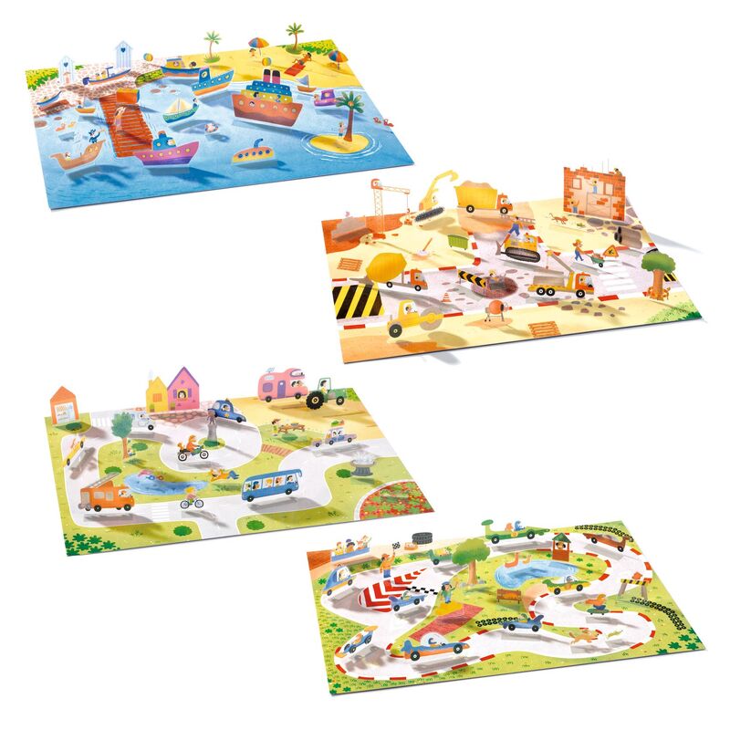 Djeco 80 piece 3D Lift-Up Sticker Playset - Vehicles