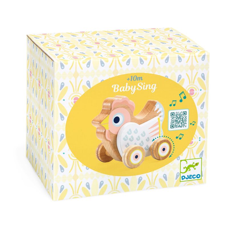 BabySing Wooden Musical Hen on Wheels