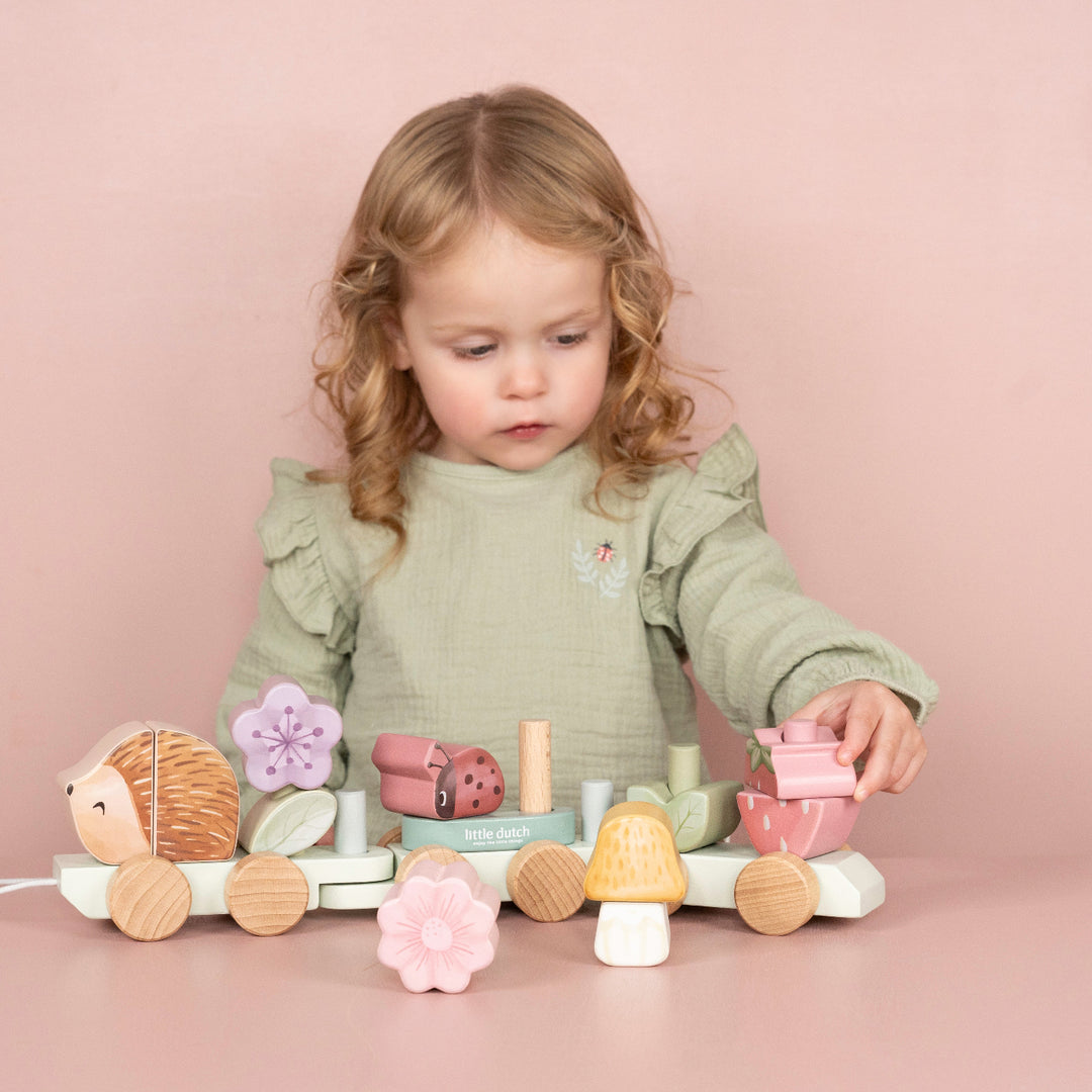 Fairy Garden Wooden Hedgehog Stacking Train