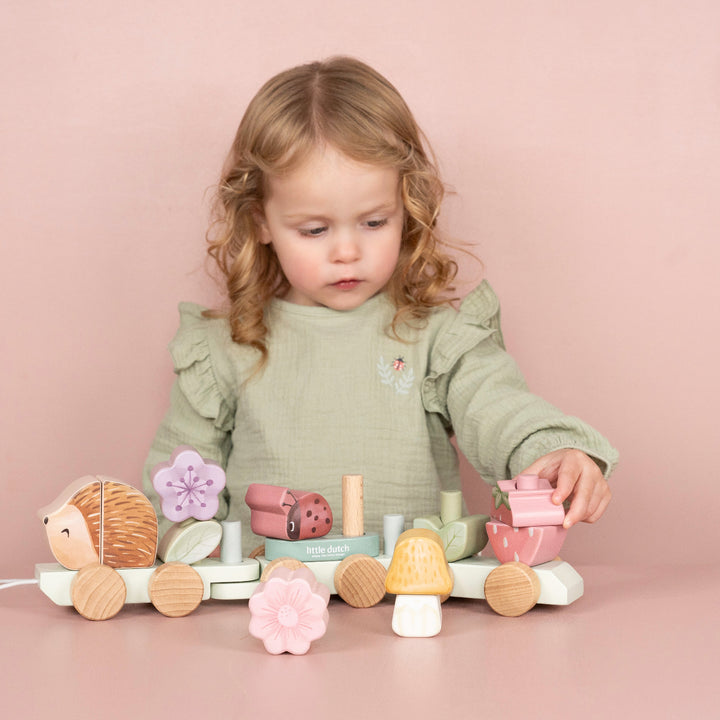 Fairy Garden Wooden Hedgehog Stacking Train