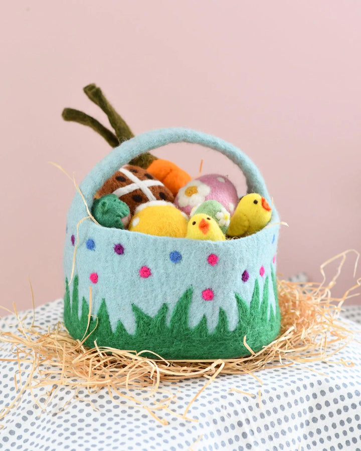 Felt Blue Dotty Easter Basket
