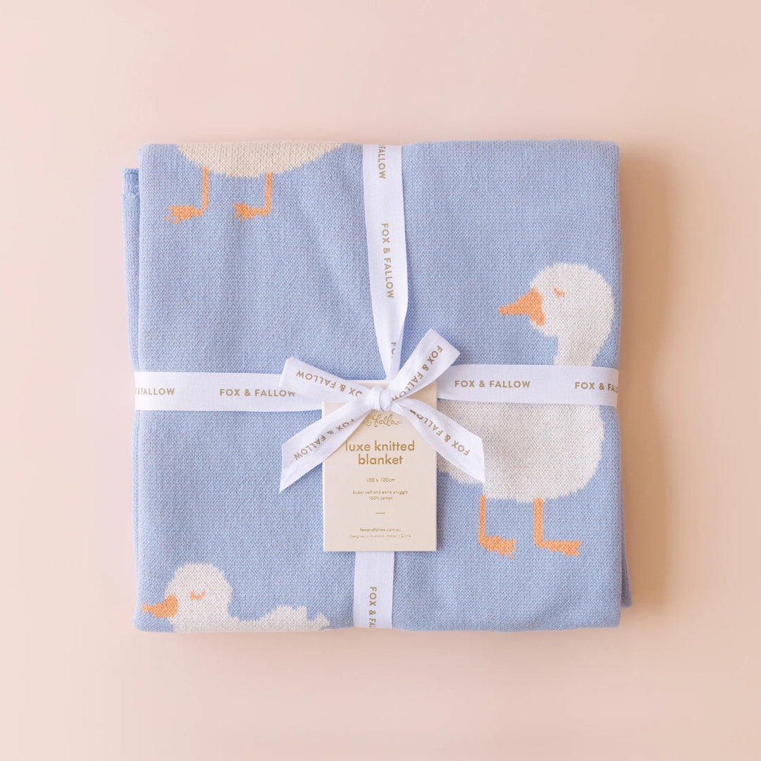 Fox & Fallow Cotton Blanket - Blue Ducks