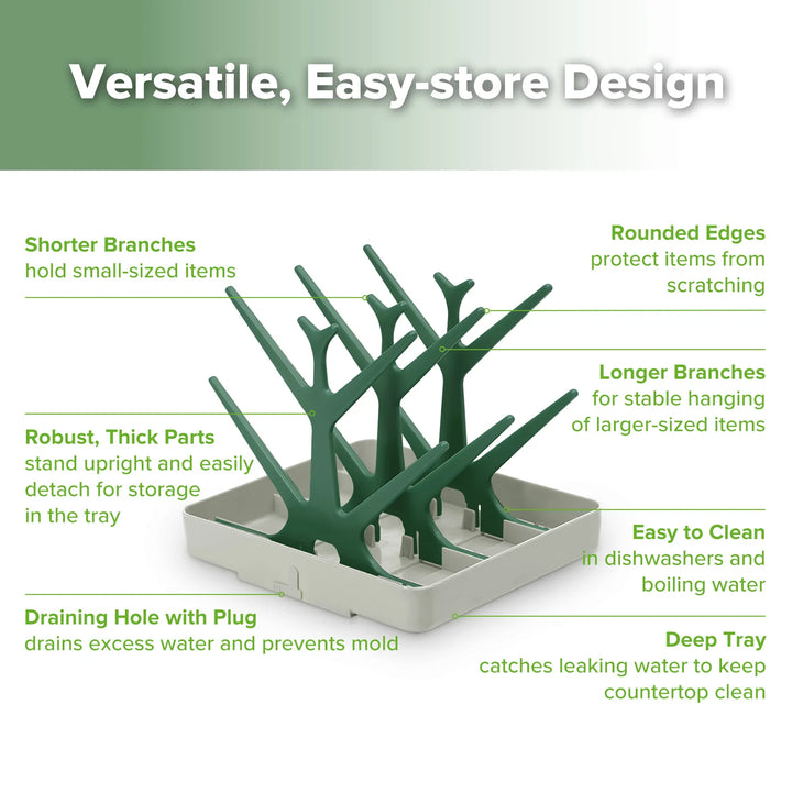 Haakaa Easy-Store Drying Tree & Tray Set - Forest Green
