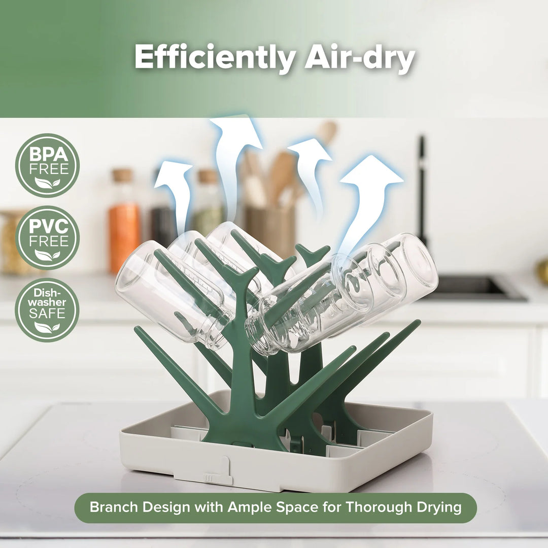 Haakaa Easy-Store Drying Tree & Tray Set - Forest Green