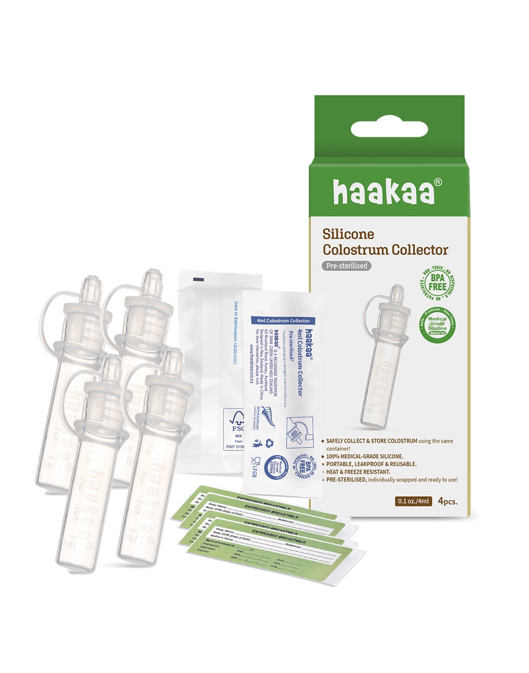 Haakaa Colostrum Collector Set - 4ml 4 Pack  (Pre-Sterilised)