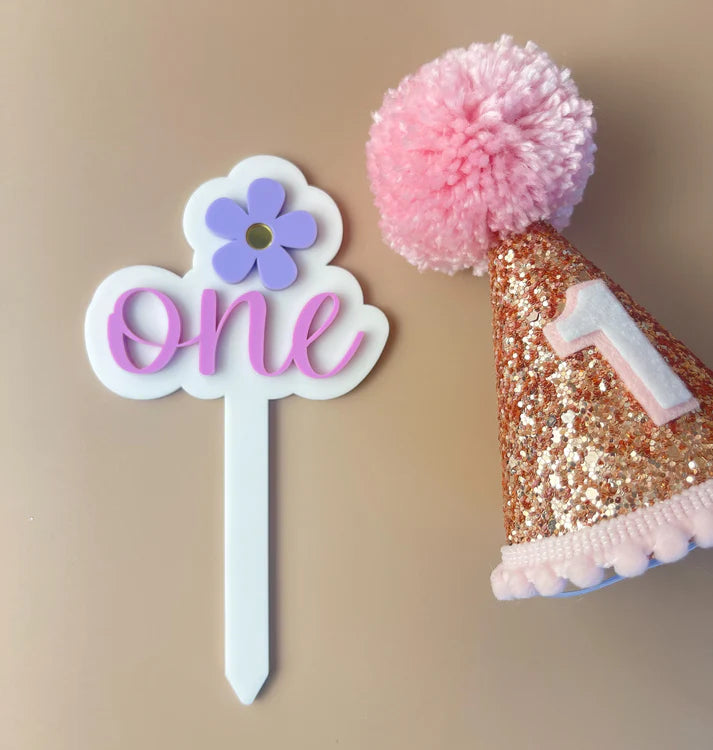 1st Birthday Cake Topper | Purple Flower