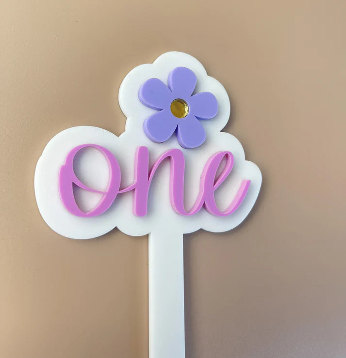 1st Birthday Cake Topper | Purple Flower