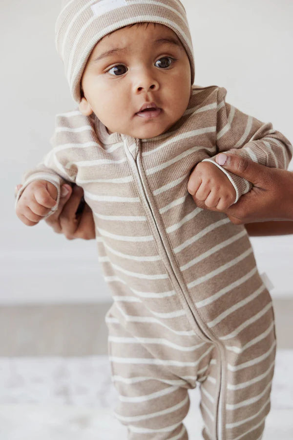 Jamie Kay Organic Cotton Fine Rib Gracelyn Onepiece - Elias Stripe Sable Marle