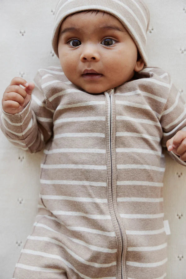 Jamie Kay Organic Cotton Fine Rib Gracelyn Onepiece - Elias Stripe Sable Marle