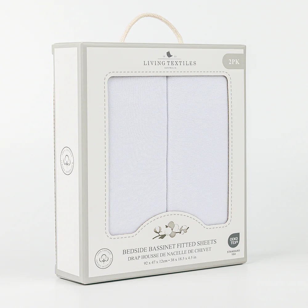 Cotton Jersey Bedside Co-Sleeper Fitted Sheet 2 Pack - White