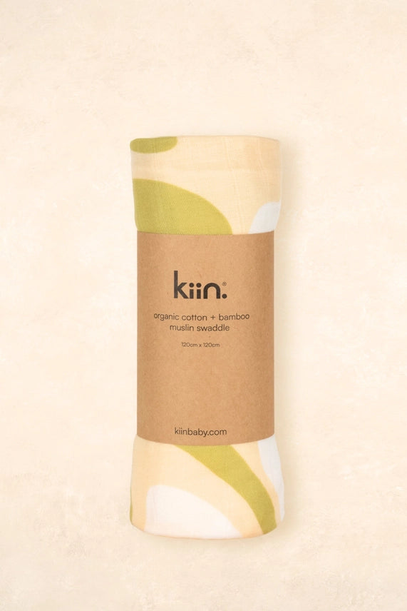 Kiin Organic Bamboo Cotton Muslin Swaddle - Fleur Warm Oat