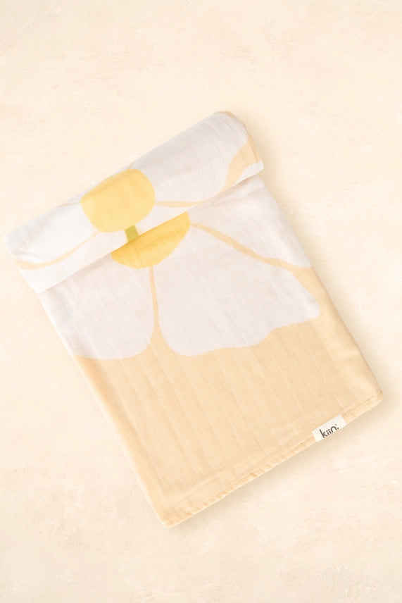 Kiin Organic Bamboo Cotton Muslin Swaddle - Fleur Warm Oat