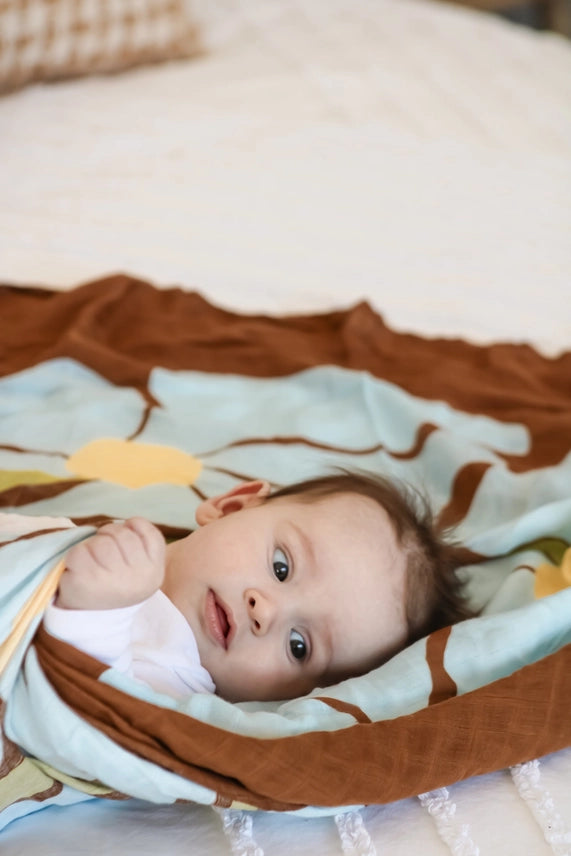 Kiin Organic Bamboo Cotton Muslin Swaddle - Fleur Umber