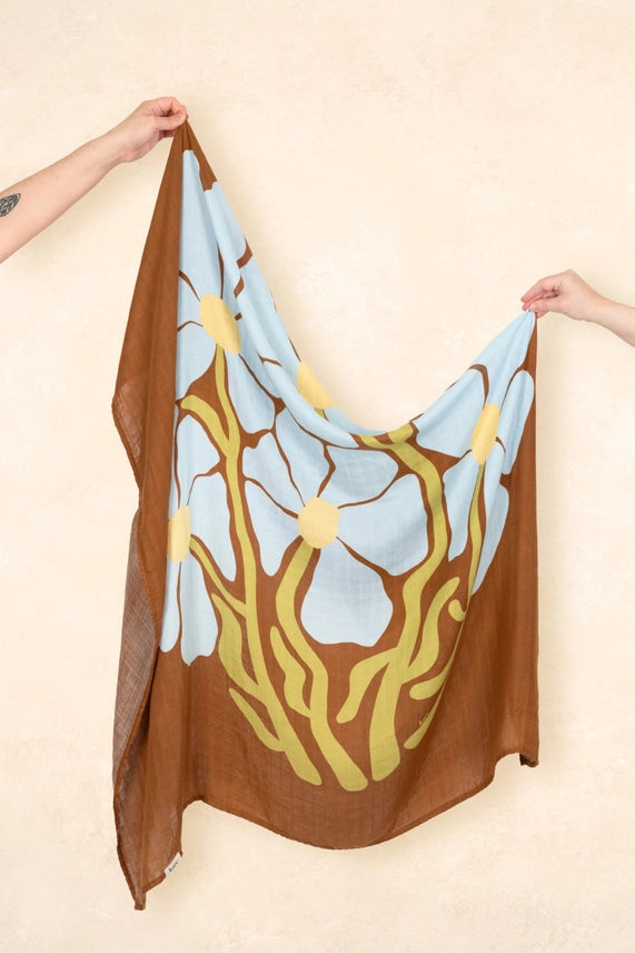 Kiin Organic Bamboo Cotton Muslin Swaddle - Fleur Umber