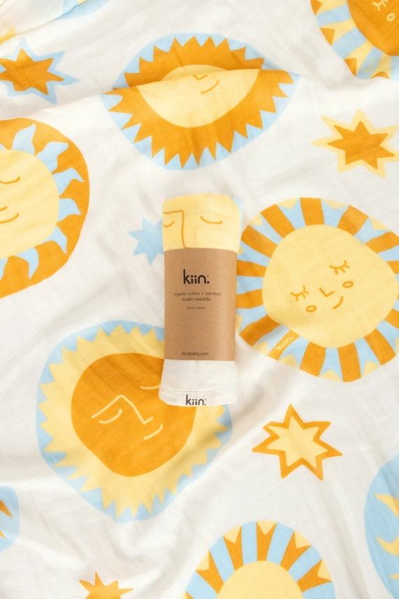 Kiin Organic Bamboo Cotton Muslin Swaddle - Sunny Day