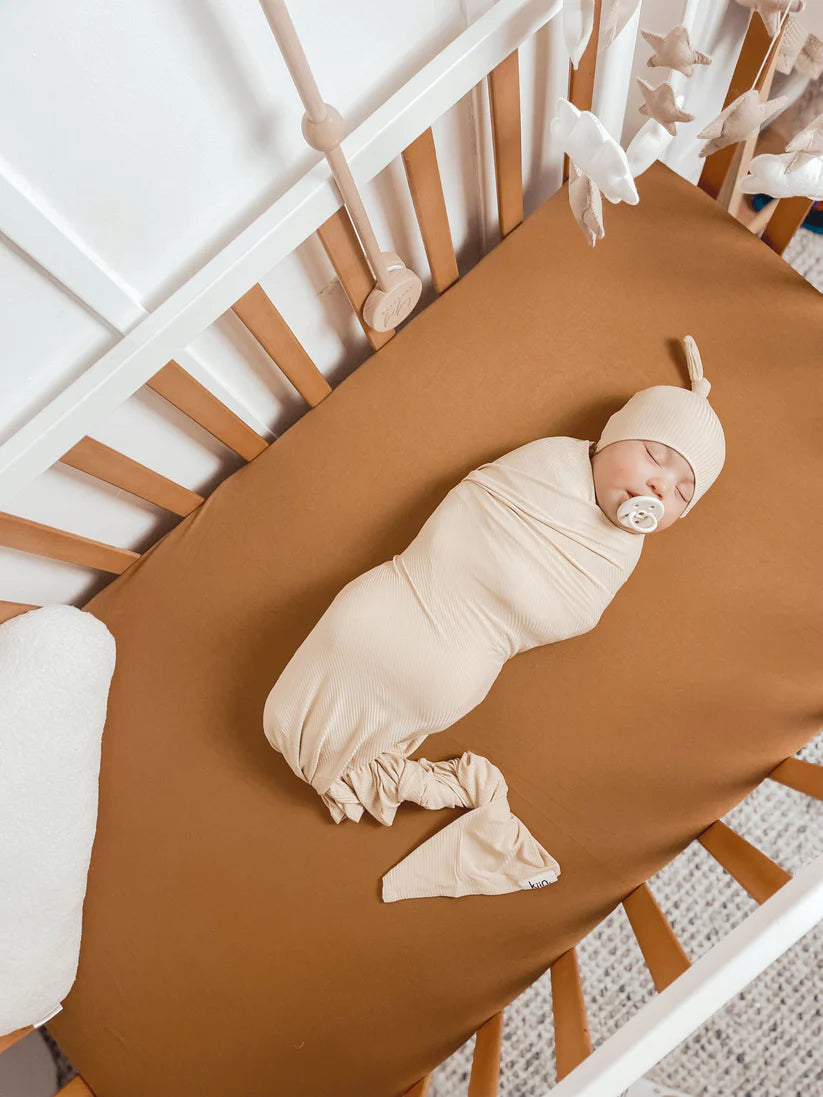 Kiin Organic Bamboo Cotton Cot Sheet - Caramel