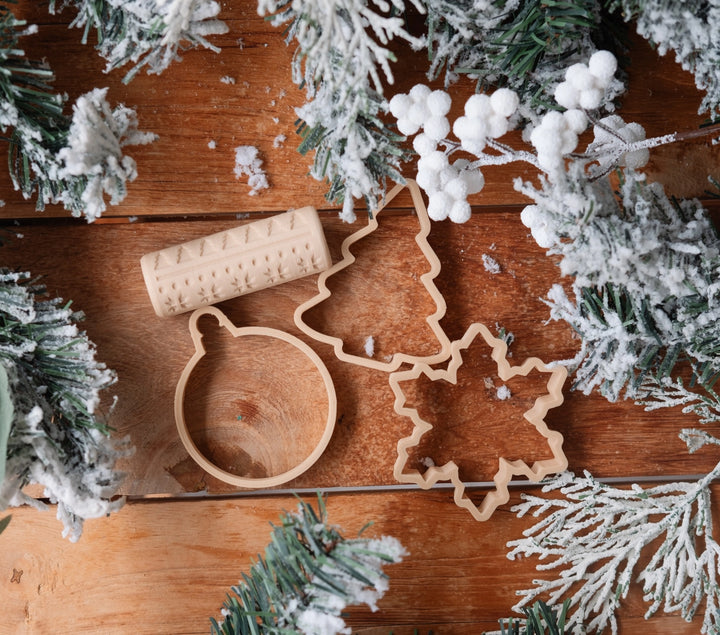 Christmas Ornament Eco Pattern Playdough Roller and Cutter Set