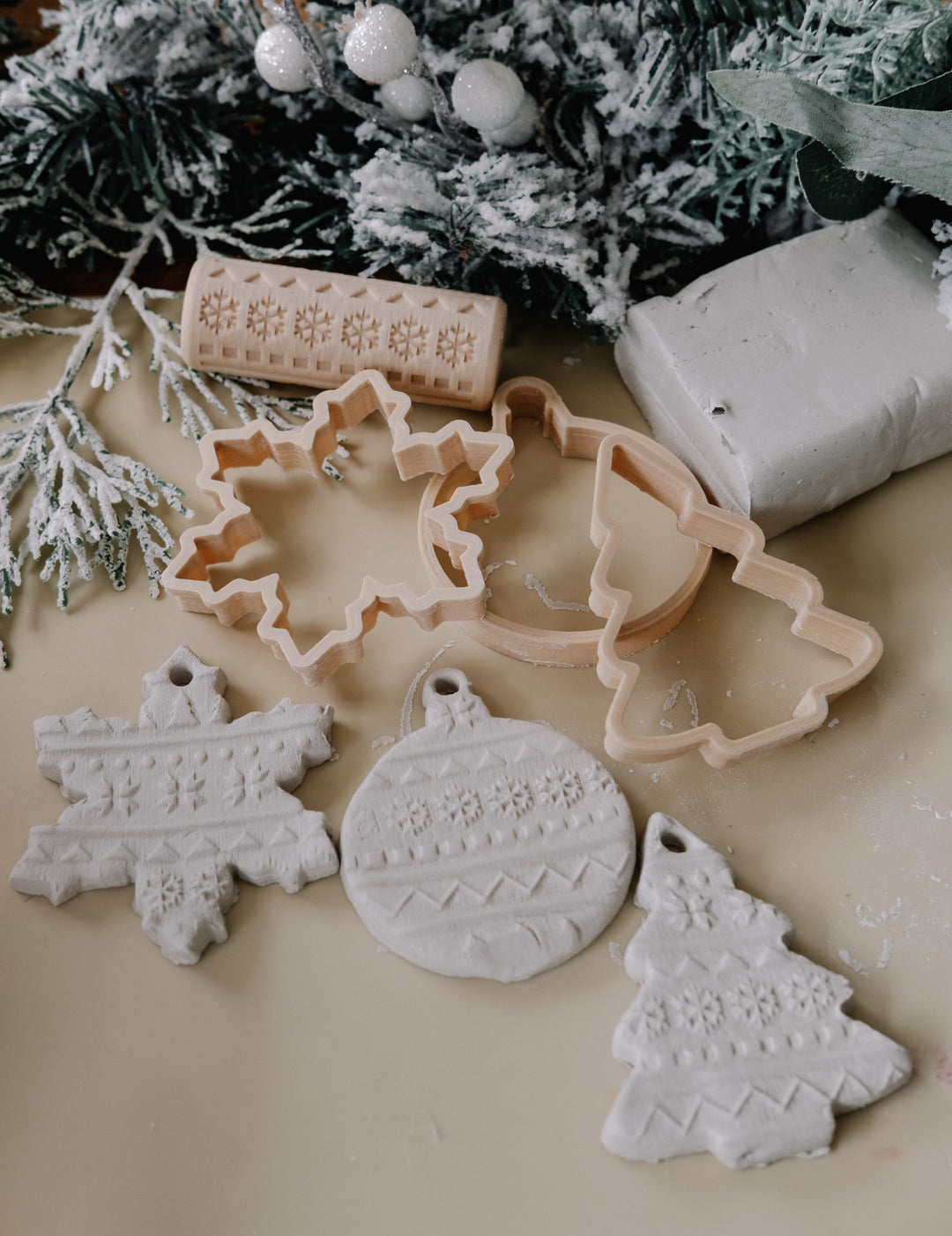 Christmas Ornament Eco Pattern Playdough Roller and Cutter Set