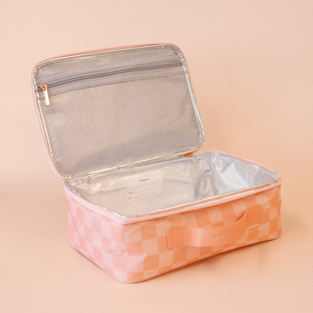 Peach Check Insulated Lunch Bag