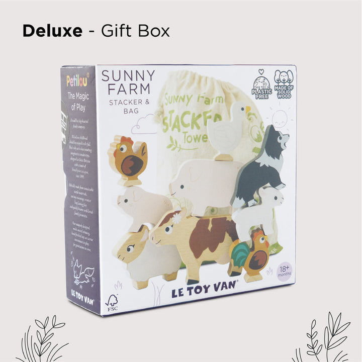 Petilou Wooden Farm Stacking Animals & Bag Gift Set