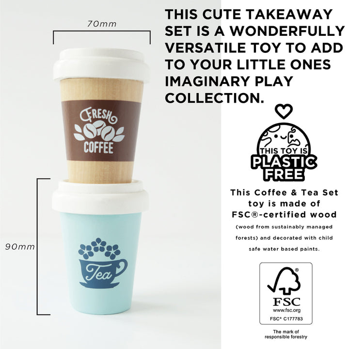 Le Toy Van Wooden Tea & Coffee Re-Useable Eco Cup Set