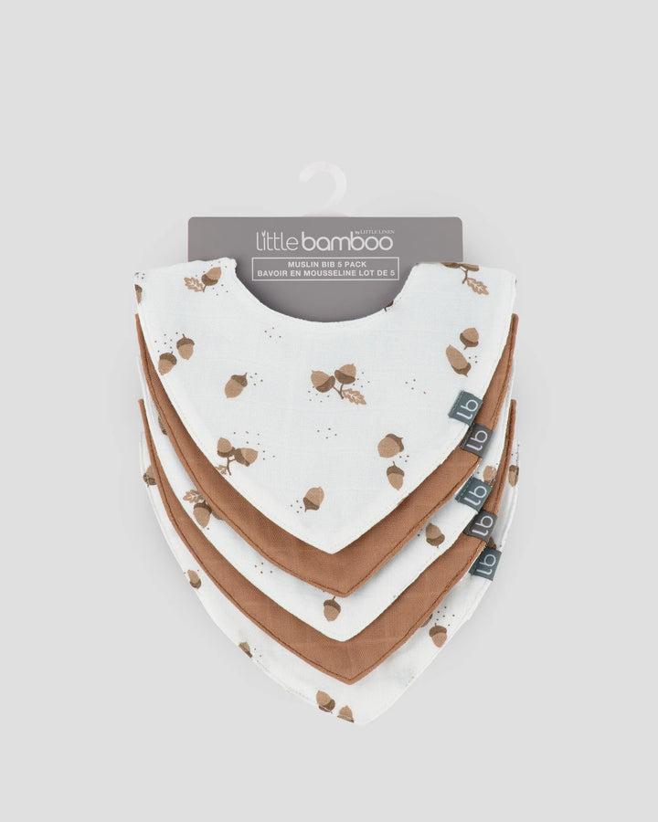 Little Bamboo Baby Muslin Bib 5 Pack - Iced Coffee