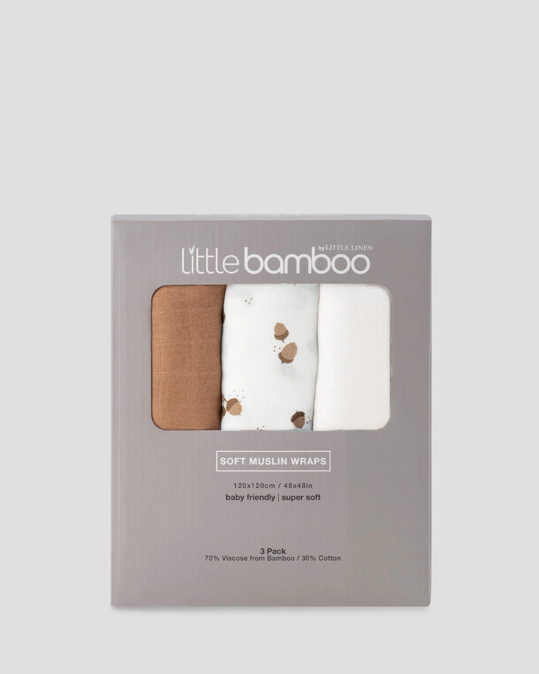 Little Bamboo Baby Muslin Wraps 3 Pack - Iced Coffee