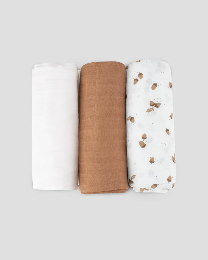 Little Bamboo Baby Muslin Wraps 3 Pack - Iced Coffee