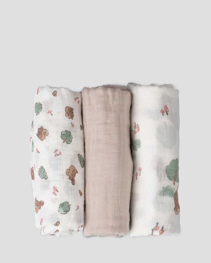 Little Linen Baby Muslin Wraps 3PK - Bushland Bear