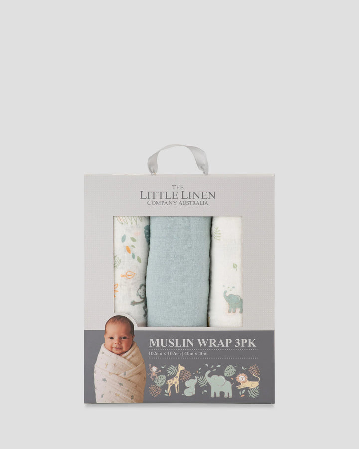 Little Linen Baby Muslin Wraps 3PK - Savanna Giraffe