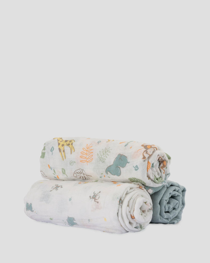 Little Linen Baby Muslin Wraps 3PK - Savanna Giraffe