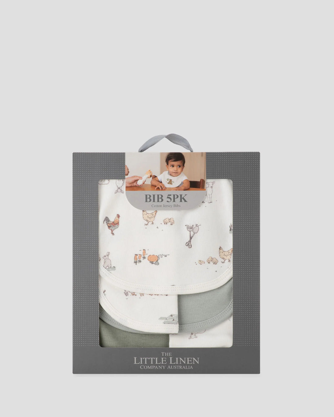 Little Linen Baby Jersey Bib 5 Pack - Farmyard Lamb