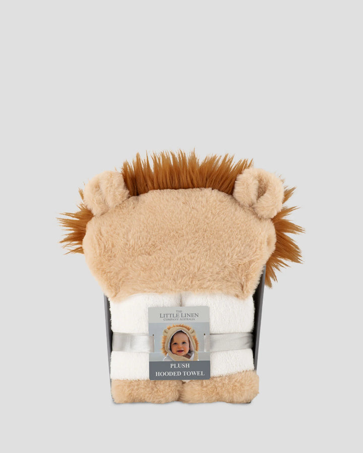 Little Linen Plush Baby Hooded Towel - Savanna Lion