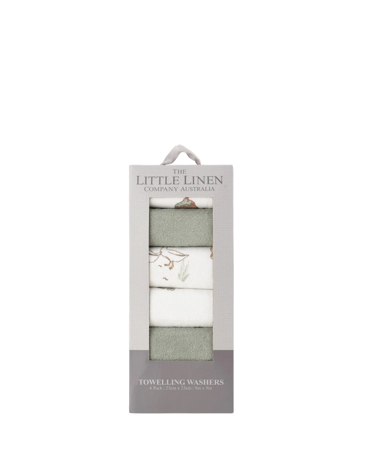 Little Linen Baby Toweling Wash Cloths 6 Pack - Farmyard Lamb