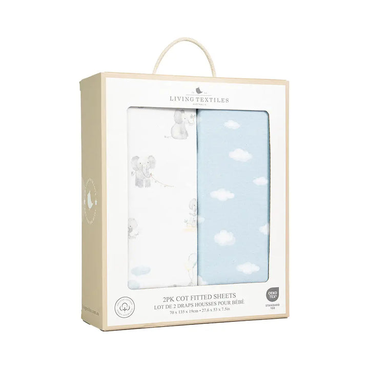 Organic Cot Fitted Sheet 2 Pack - Elephant Playtime